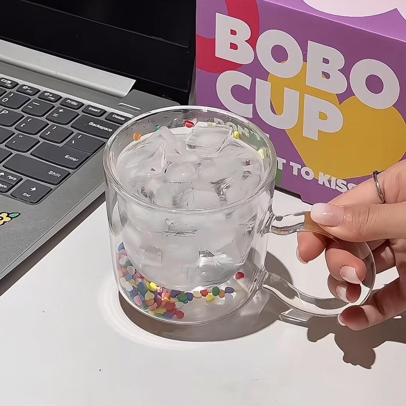 Double-Layer Flowing Heart Quicksand Glass Cup