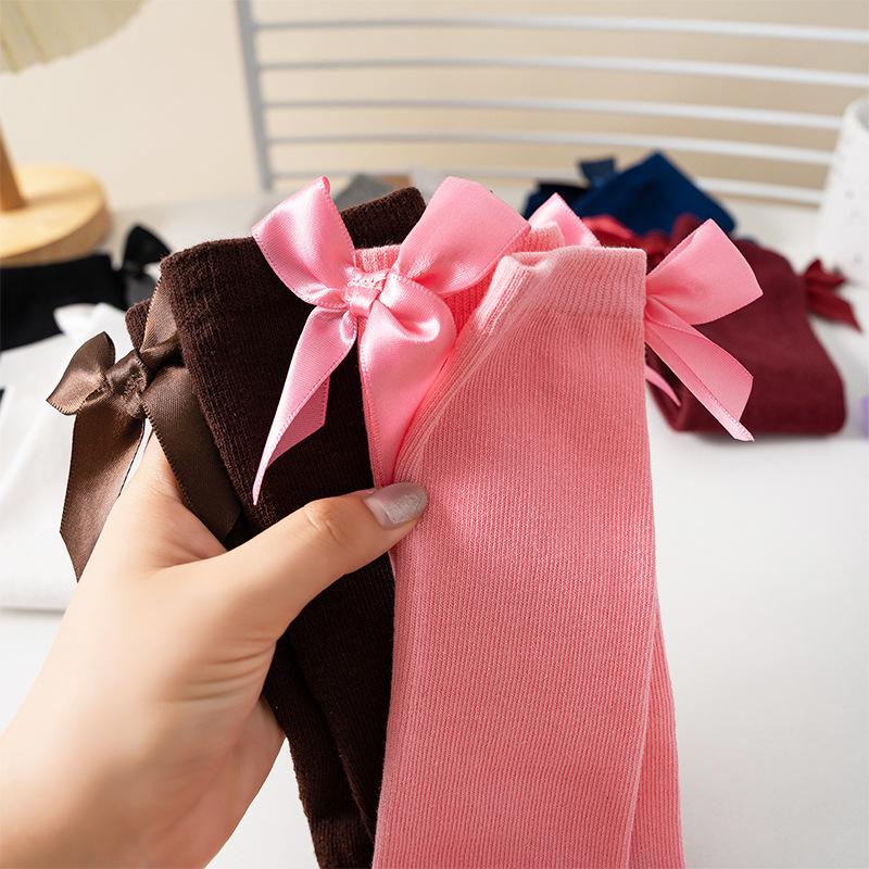 Baby Knee High Socks with Bow Knit Toddler Girl Dress Socks Cotton Tube Long Socks for Baby Newborn Infant