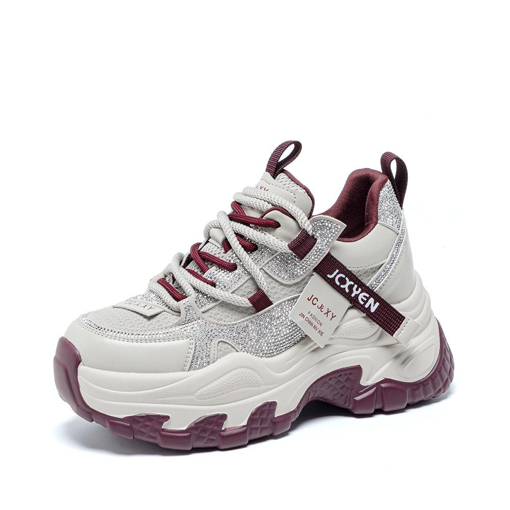 At the beginning of the spring, the new super-fire thick-soled inner height-increasing women's shoes casual sports shoes rhinestone shoes dad shoes