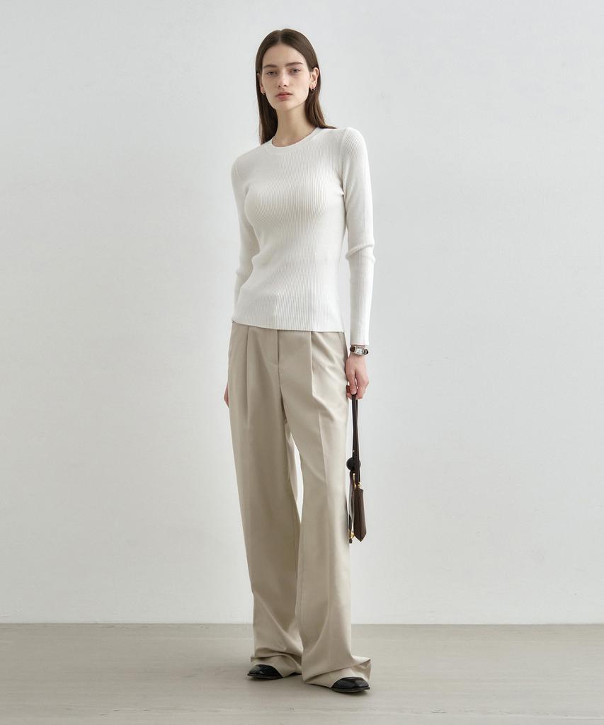 MONGDOL Single-Pleat Wide Slacks Beige Mdpt025Beige