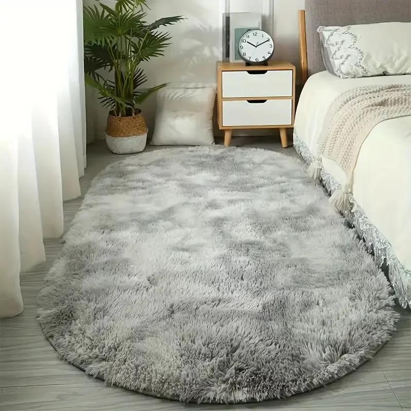 Oval Center Carpet Plush Fluffy Tie Dye Anti Slip Carpet Floor Cushion Bedroom Bedside Mat Rug Soft Foot Mats Home Decor New