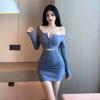 Sexy Women's Clothing Pure Desire Style One-word Shoulder Base Slim Fit Hip Dress Autumn Chic High-end Feeling