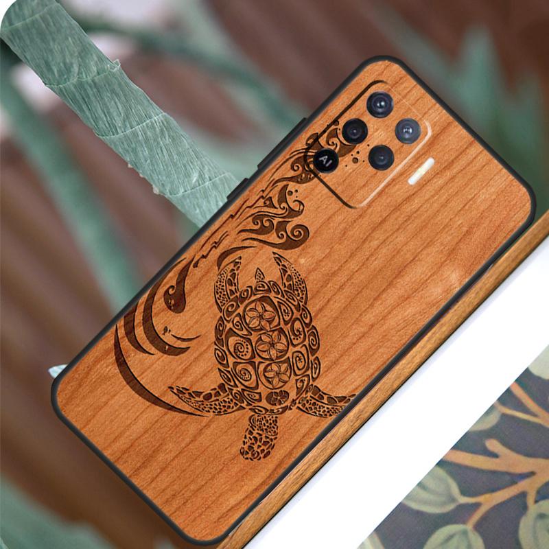 Turtle Wood Pattern For OPPO A17 A16 A15 A79 A58 A78 A98 A74 A94 A77 A5 A9 A96 A76 A52 A72 A53S A54S A57S Case