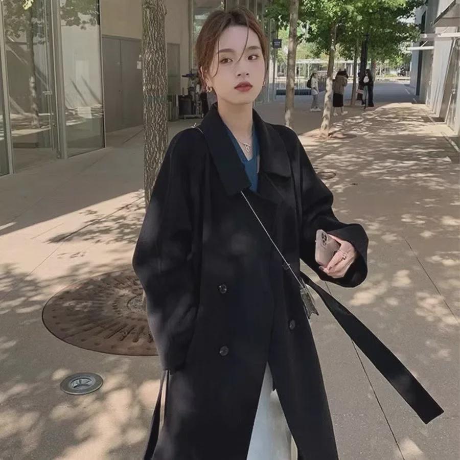 Damen Beige Wollmantel Mittellang - 2024 Herbst/Winter Trend