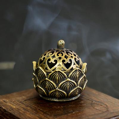 1 PC Retro Copper Small Lotus Hollow Out Incense Stick Burner Brass Incense Holder With Cover Home Decoration Sandalwood Censer