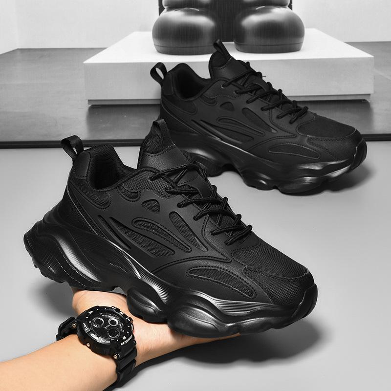 Large size new soft-soled sneakers spring and summer wear-resistant men's shoes black platform casual shoes mesh dad shoes