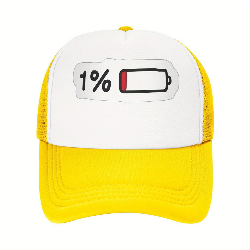 Low Battery 1 Percent Graphic Trucker Hat Breathable Mesh Adjustable Snapback Casual Cap