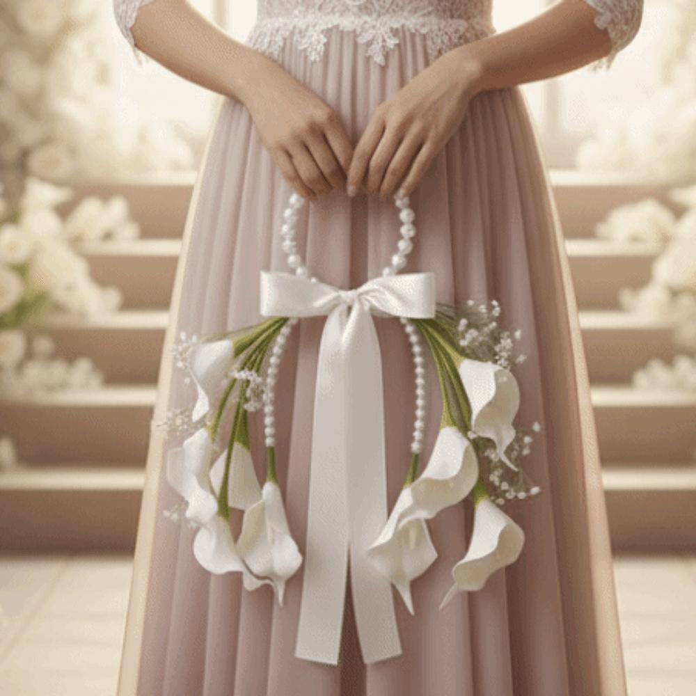 Weiße Blüten Hochzeitsblumen Perlenhenkel Oberer Griff Strauß Brautstrauß Hochzeitskoordinator