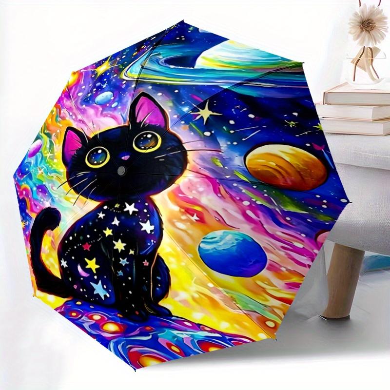 1pc Cosmic Cats Art Automatic 3-Fold Umbrella Design, Cute Cartoon Pattern, Portable Outdoor Umbrella, Perfect, Holiday Gift for Disney fans.G022