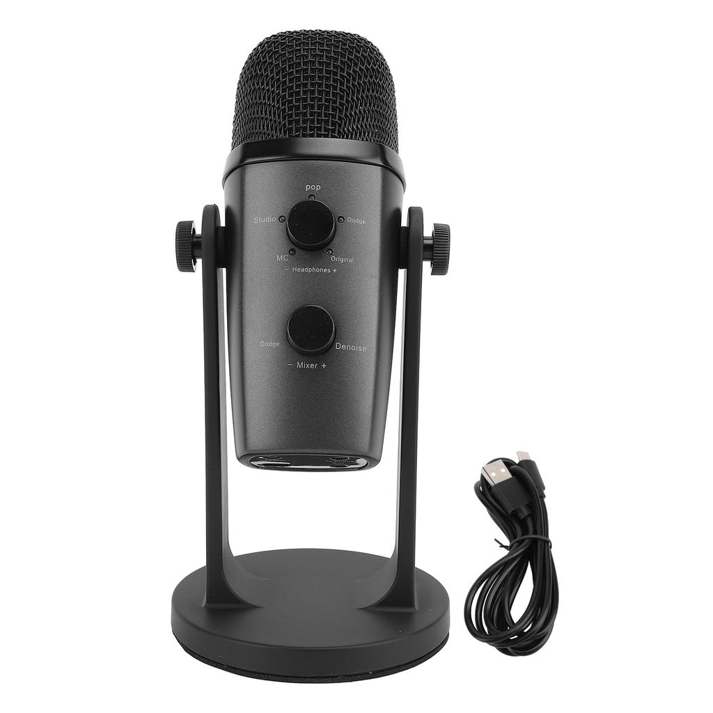 Gaming Microphone USB PC Condenser Mic with Shock Mount Quick Mute Function Rotating Gain Knob for