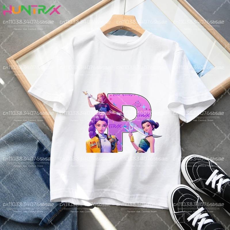 Kleidung für Kleinkind-Mädchen Kpop Dämonenjäger Buchstaben A-Z Cartoon T-Shirt Lustiges Geschenk für Fans Harajuku Coole Kinder-T-Shirts Sommer-Oberteile