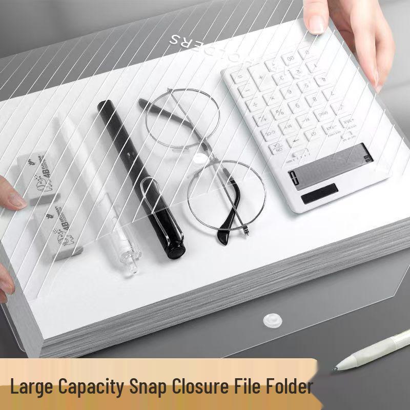 Waterproof A4 Document Bag: Twill Transparent Snap Button Folder for Office Files and Test Papers