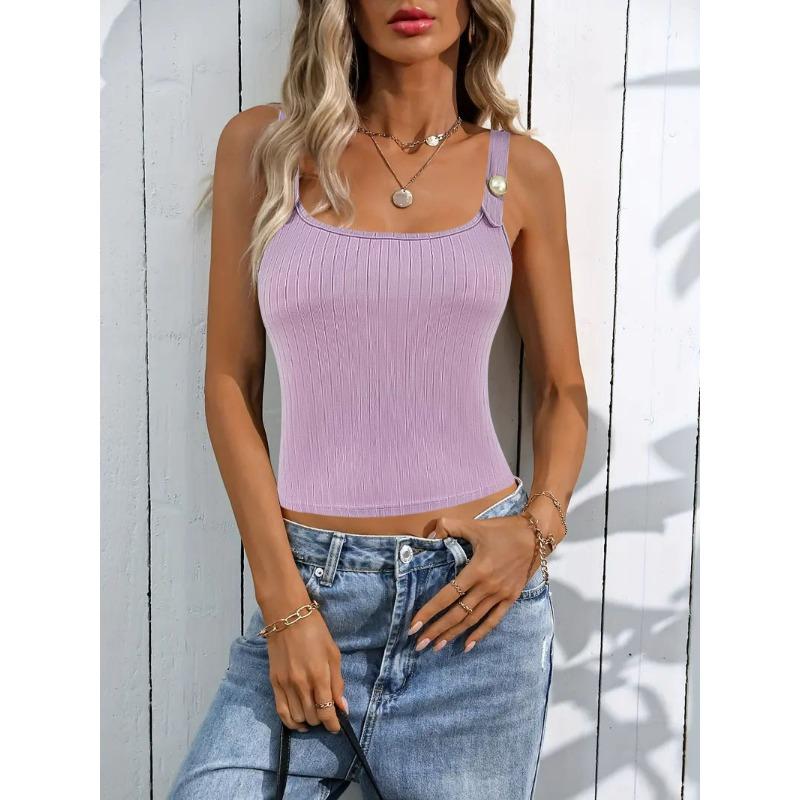 Sexy Slim-fit Vest with Pearl Button Halter Topworn On Top and Underneath