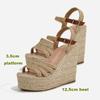 Fashion 2024 New design bohemian wedges platform peep toe sandals ankle strap high heel comfort casual shoes pumps rope sole