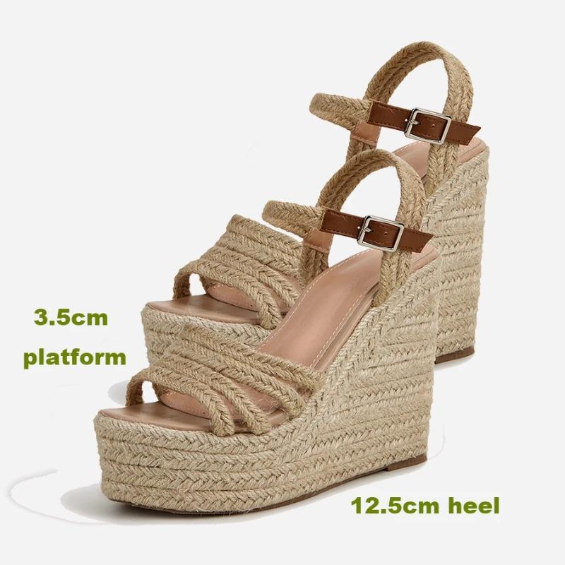 Fashion 2024 New design bohemian wedges platform peep toe sandals ankle strap high heel comfort casual shoes pumps rope sole