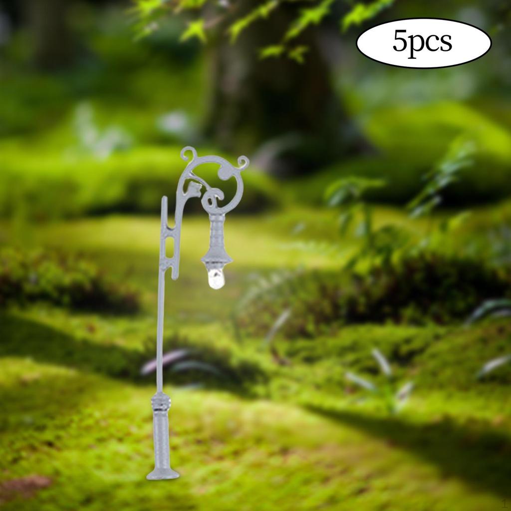 5 Pieces Model Railway Lamp Garden Street Light 1:87 with Wires and LED Warm White Micro Landscape