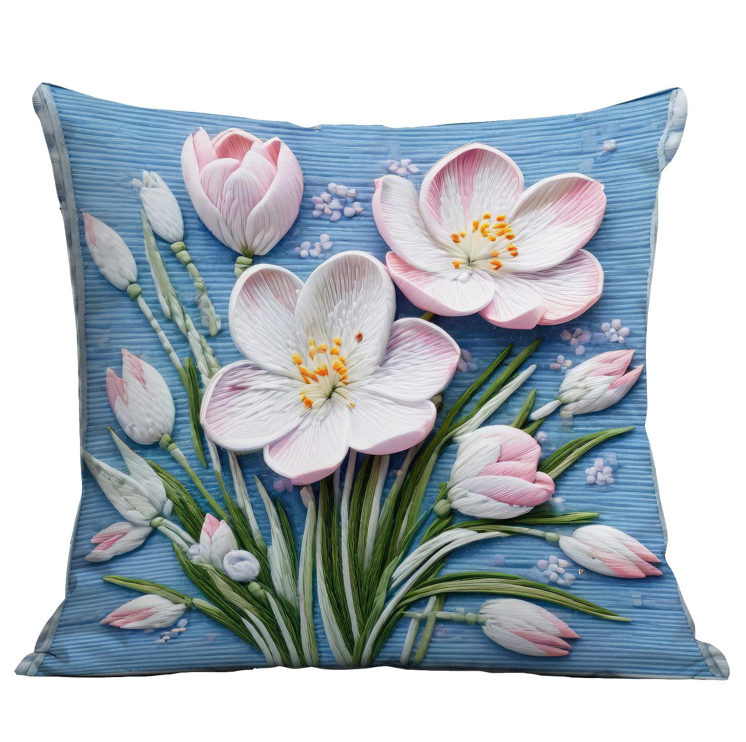 

New Imitation Three-dimensional Blue Floral Pillowcase Home Living Room Sofa Cushion Pillowcase 45 * 45Cm