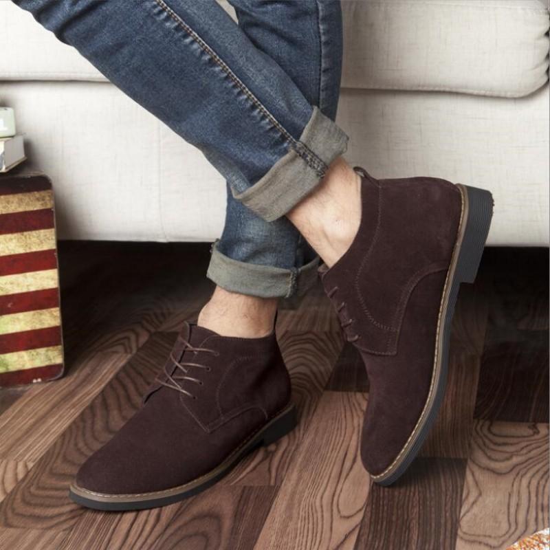 Fashion High Top Casual Shoes genuine leather men boots all season work shoes male lace up for man ankle boots with fur black size 38-45