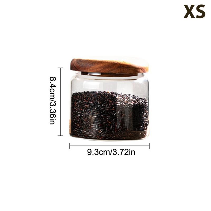 1Pcs Wooden Cover Coffee Beans Vacuum Sealed Tank Transparent Glass Food Storage Jars Household Moisture-Proof Container