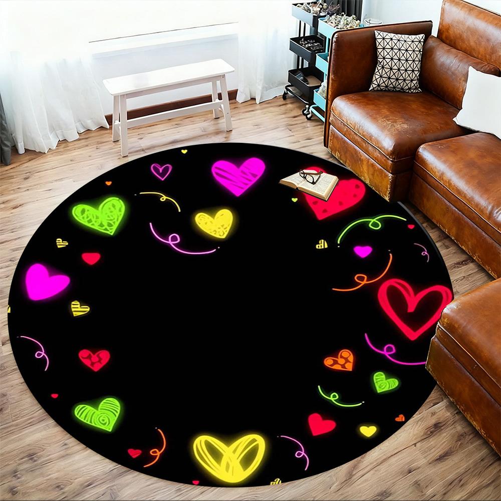 1pc Heart Circle Round Chair mat Area Rug - Non-Slip, Floor Mat for Office, Bedroom, home decor Christmas Gift p0811081