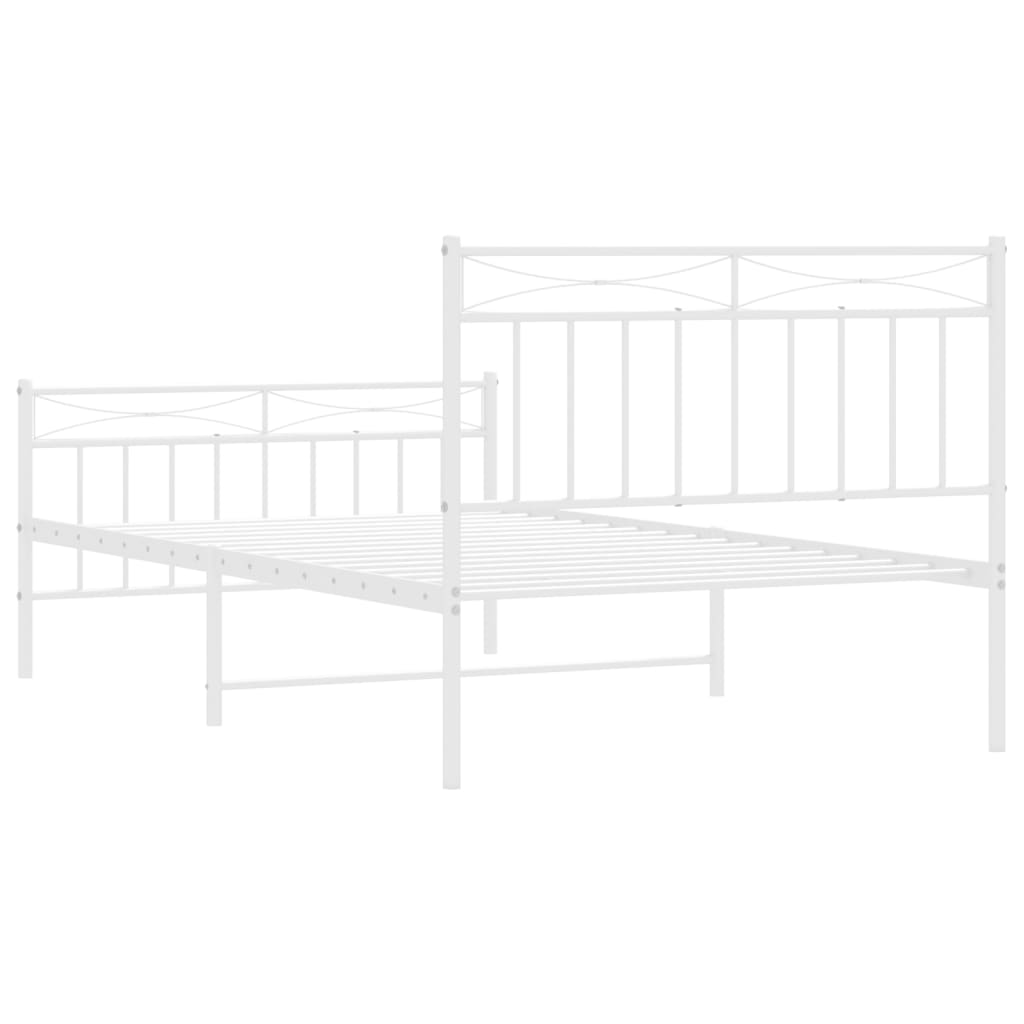Metal Bed Frame with Headboard and Footboard White 107 X 203 Cm