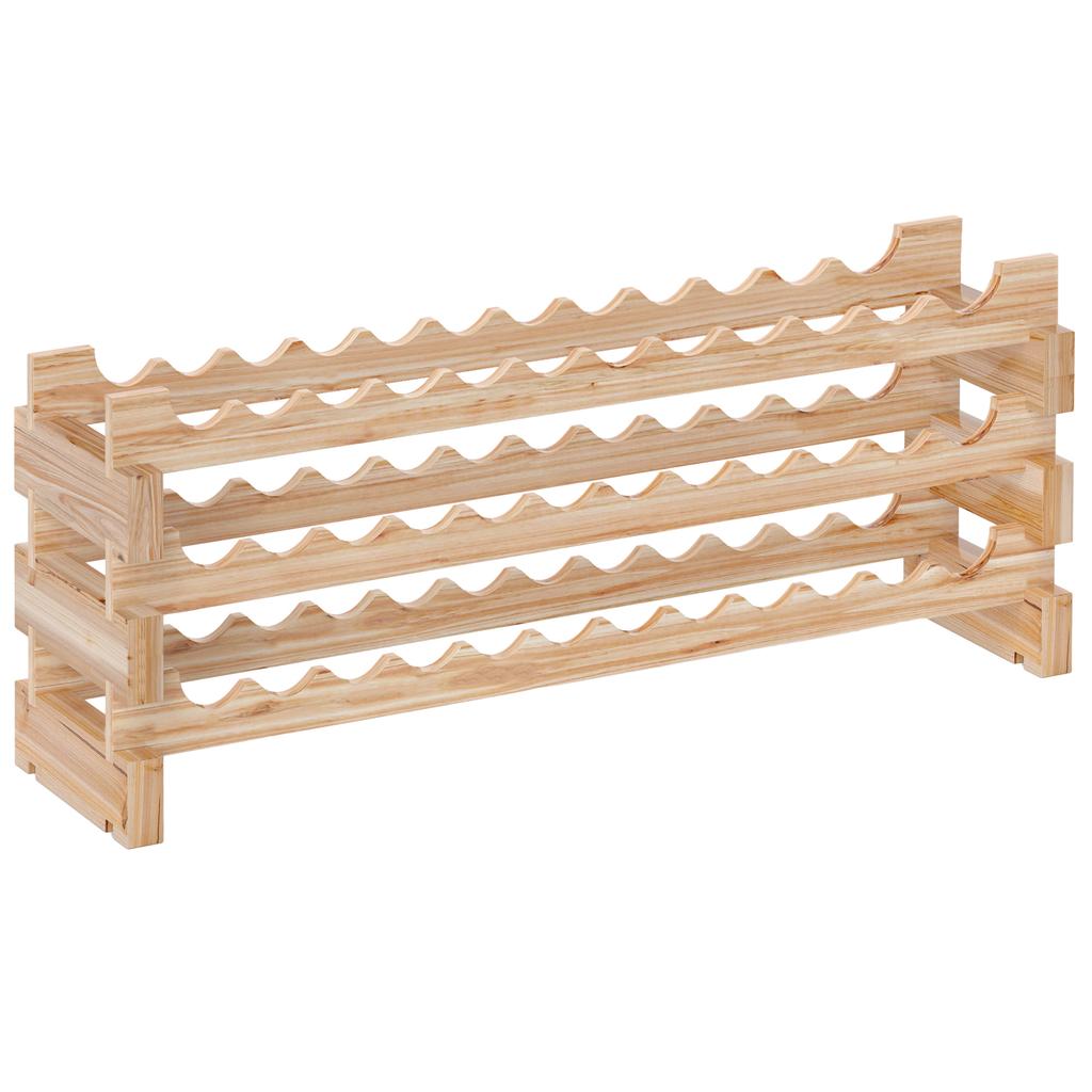 Three-Tier, 36 Bottle Wooden Wine Rack - Natural