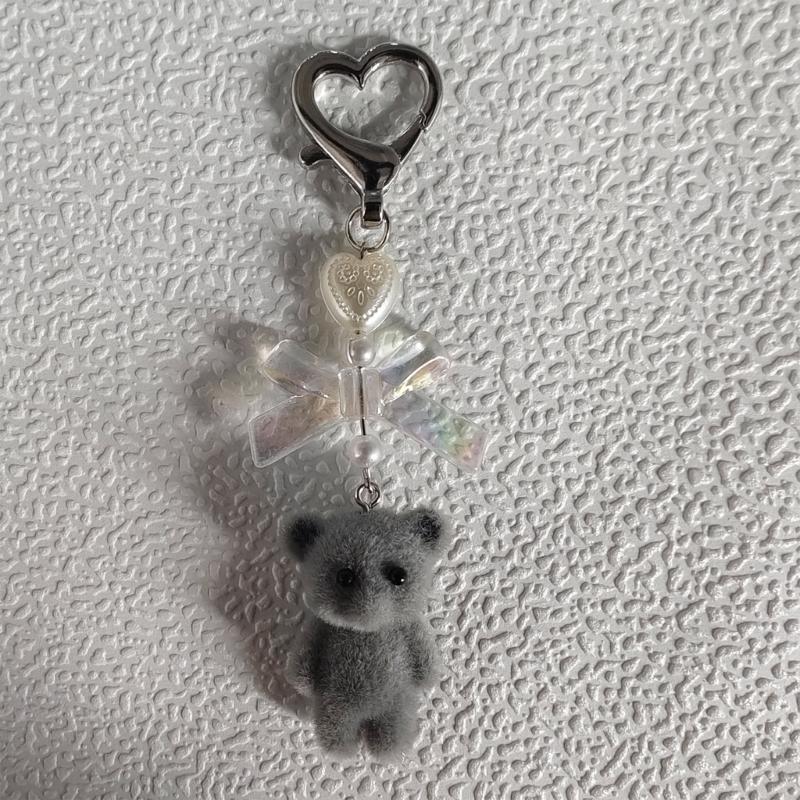 Handmade Bowknot Keychain Bear Cat Pendant Keyring Fashionable Bows Phone Lanyard Ornament Accessory for Keys Bag Purse