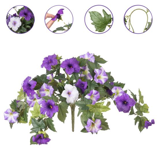 2Pcs Hanging Artificial Morning Glory UV Resistant Realistic Fake Plastic Flower Wedding Party Indoor Outdoor Garden Wall Hanging Faux Bloom