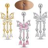 Dangle Butterfly Belly Button Rings Shiny Cubic Zirconia Internally Threaded Navel Piercings Jewelry For Beach Party Daily Wear