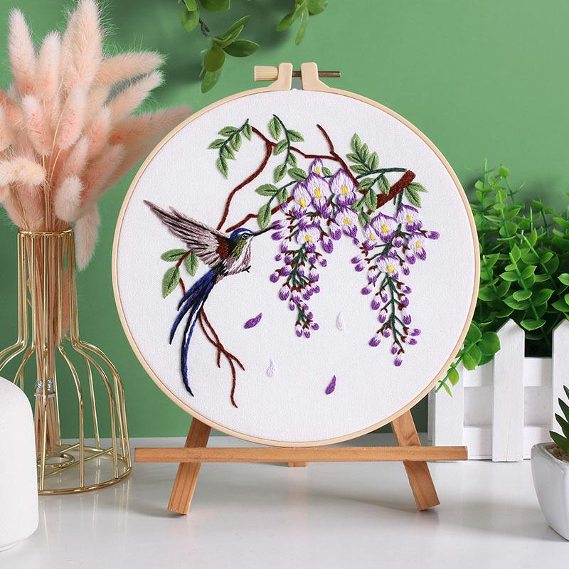 DIY Handmade Embroidery Kit: Hummingbird and Floral Design