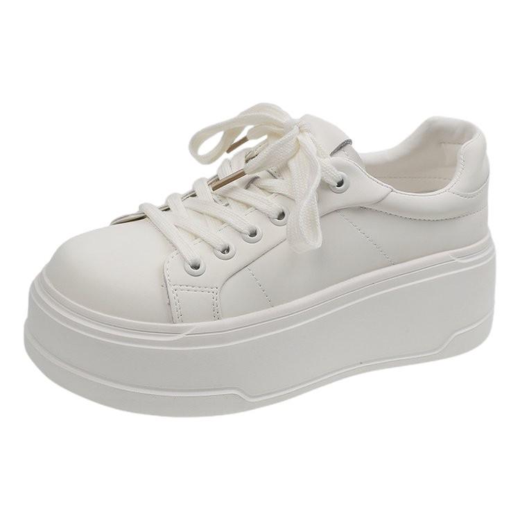 Genuine Leather European White Shoes Women'S Soft Leather Summer New Thin And Light Casual Lace-Up Muffin Casual Board Shoes