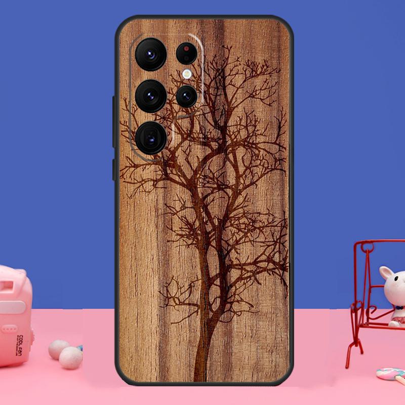 Tree Flower Bamboo Wood Cover For Samsung Galaxy S24 S23 S22 S21 S20 FE Ultra Plus S8 S9 S10 Note 10 20 Ultra Case