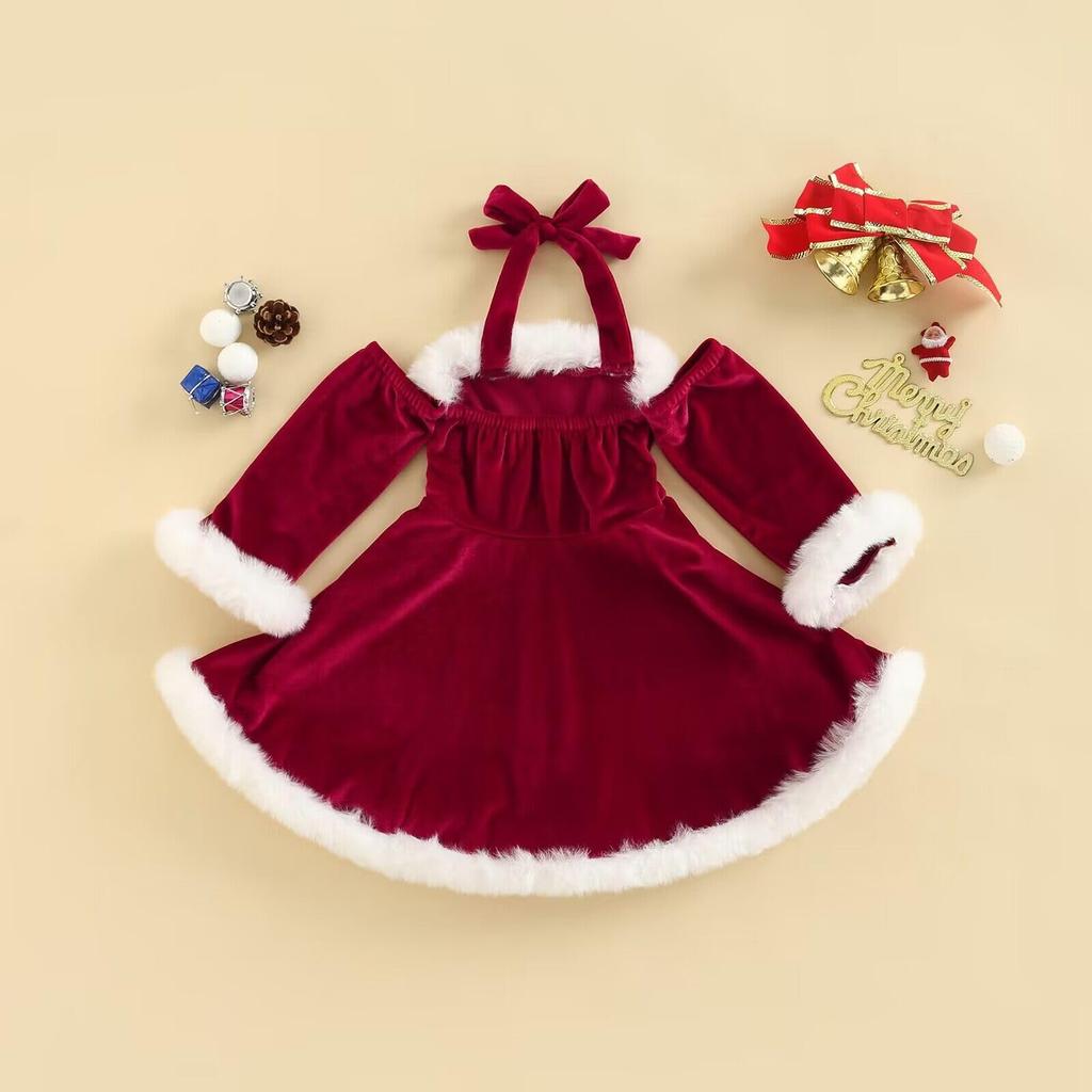 MISOAMISO Santa Santa Christmas Wine Santa Perfect for Christmas Parties and Recitals Children's Dress, Costume, Outfit, Fur, Red, Girls' Dress,
