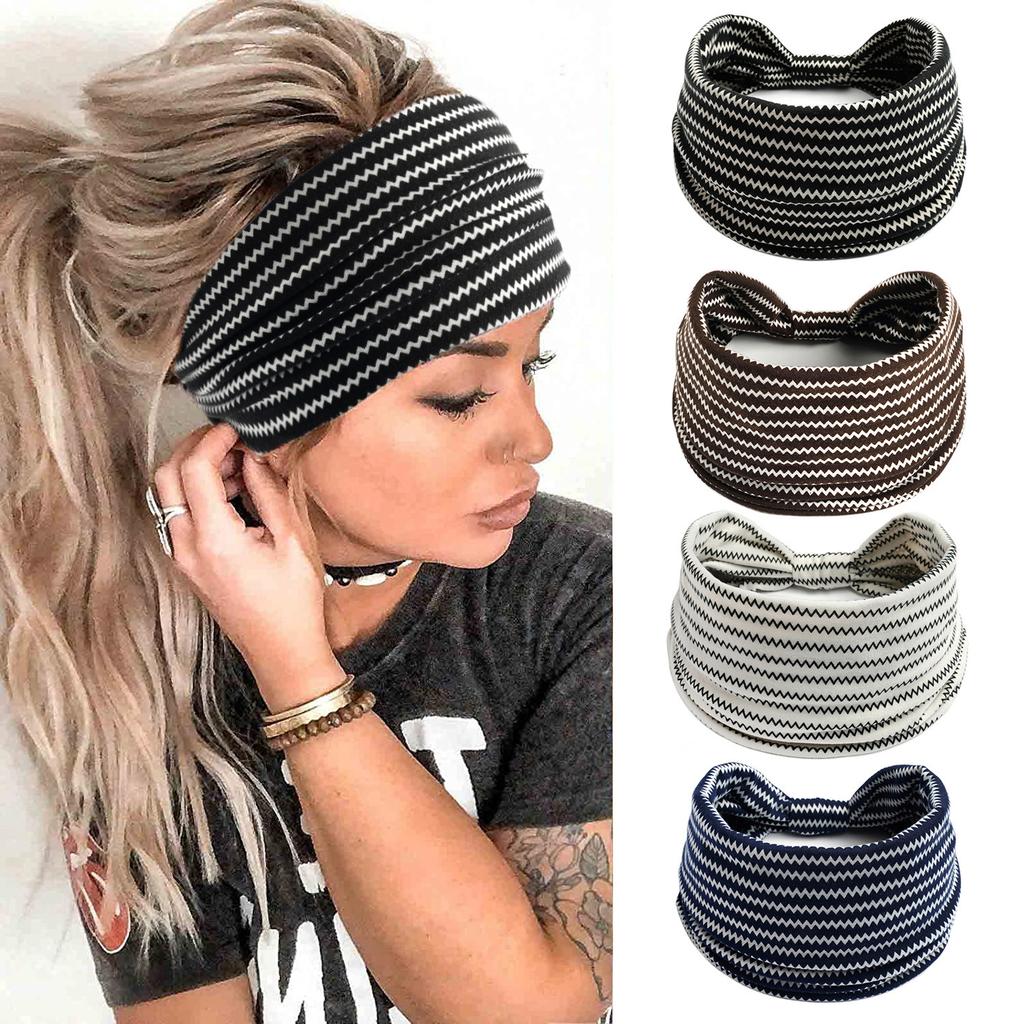 Women's Boho Cotton Printed Headband Sports Band Striped Headband A Wide Edge Yoga Headband Soft Hair Band Headdress Bundle Women Girls Hair Band