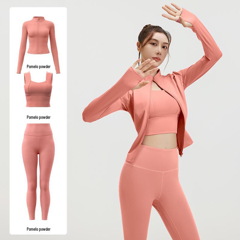 Juyitang Spring & Autumn Seamless Yoga 3-Piece Set: Slim-Fit Fitness & Running Outfit