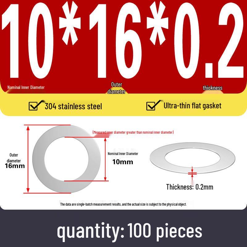 Plochá podložka z nerezové oceli 304 pro nastavení vůle hřídele (0,1/0,2/0,3 mm)