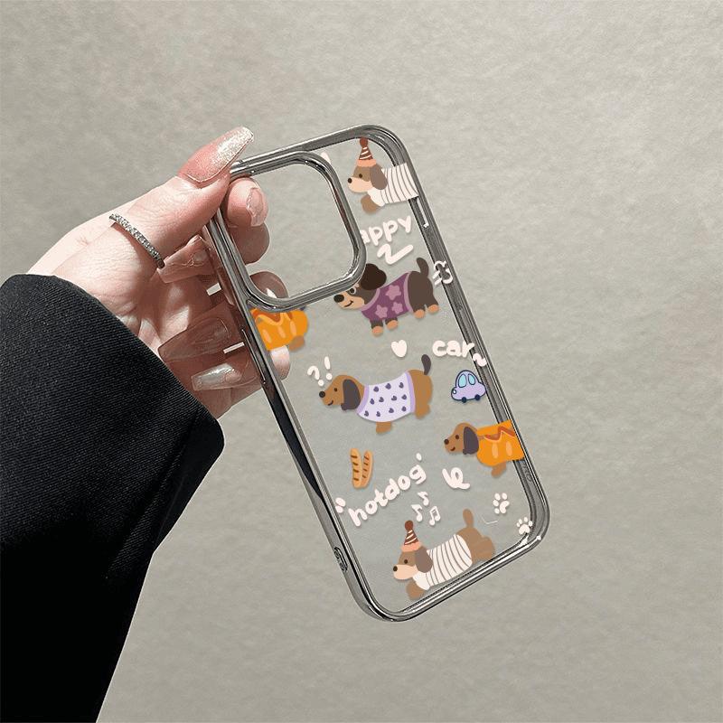 Transparent Cartoon Dachshund Protective Phone Case for iPhone 11-16