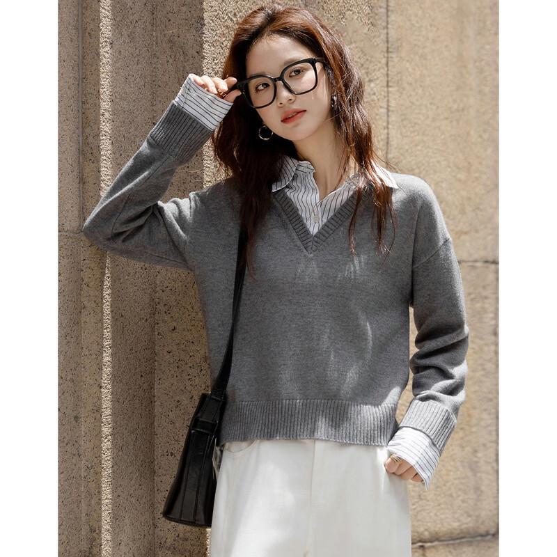 Demana Women s Scholarly Patchwork Lapel Knit Sweater XL