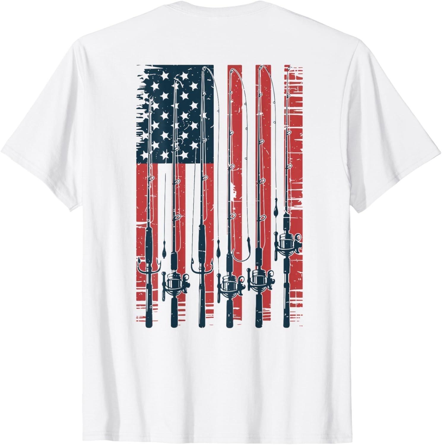 American Flag Fishing Pole Patriotic Fishing Gift Funny Dad unisex T-Shirt Mens Womens Tees Top 2XL