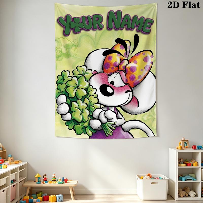 Custom Name diddl Wall Tapestry Aesthetic Wall Hanging Printed Fabric Blanket Decorative Tapestries for Bedroom Living Room Home Decor