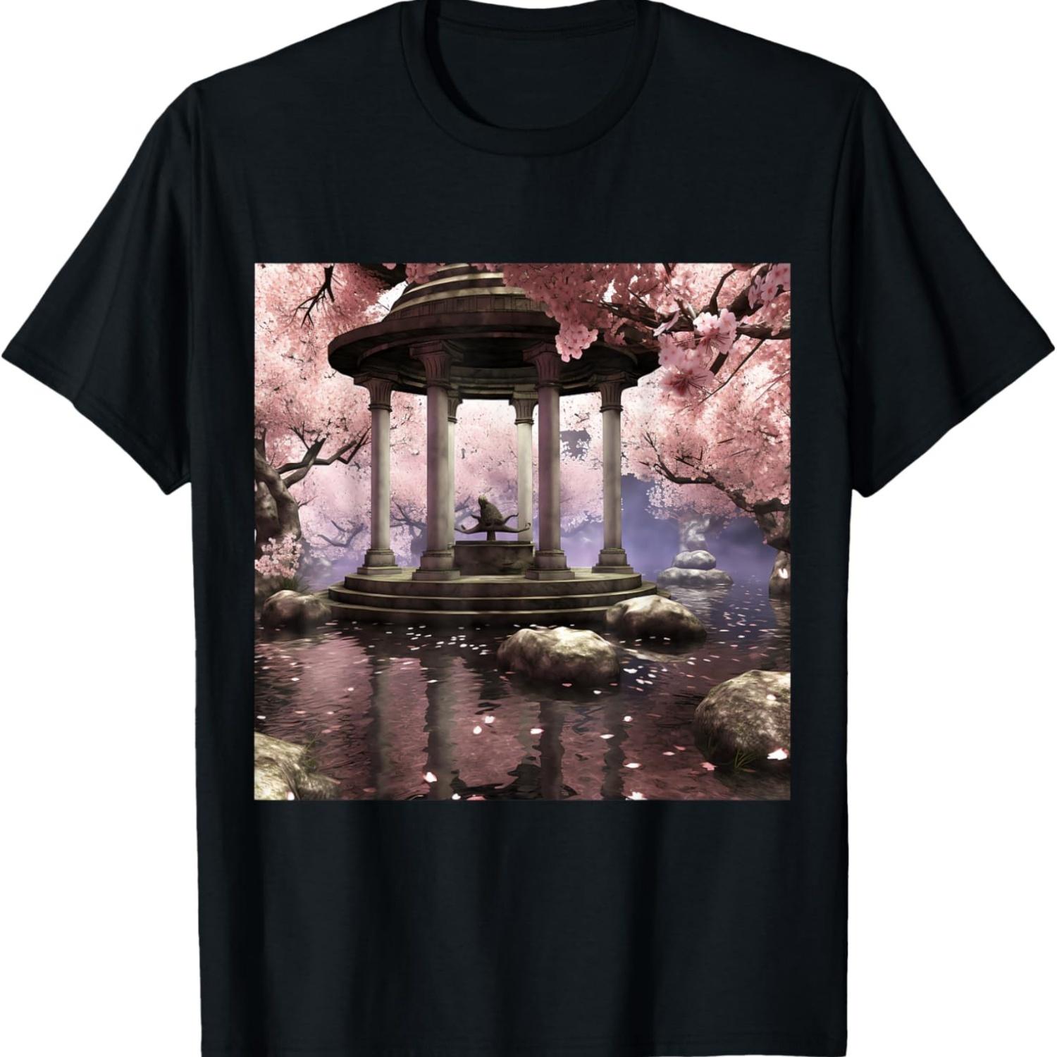 Whispering Blossoms Pink Cherry Blossom Pastel Retreat T-Shirt S чёрный
