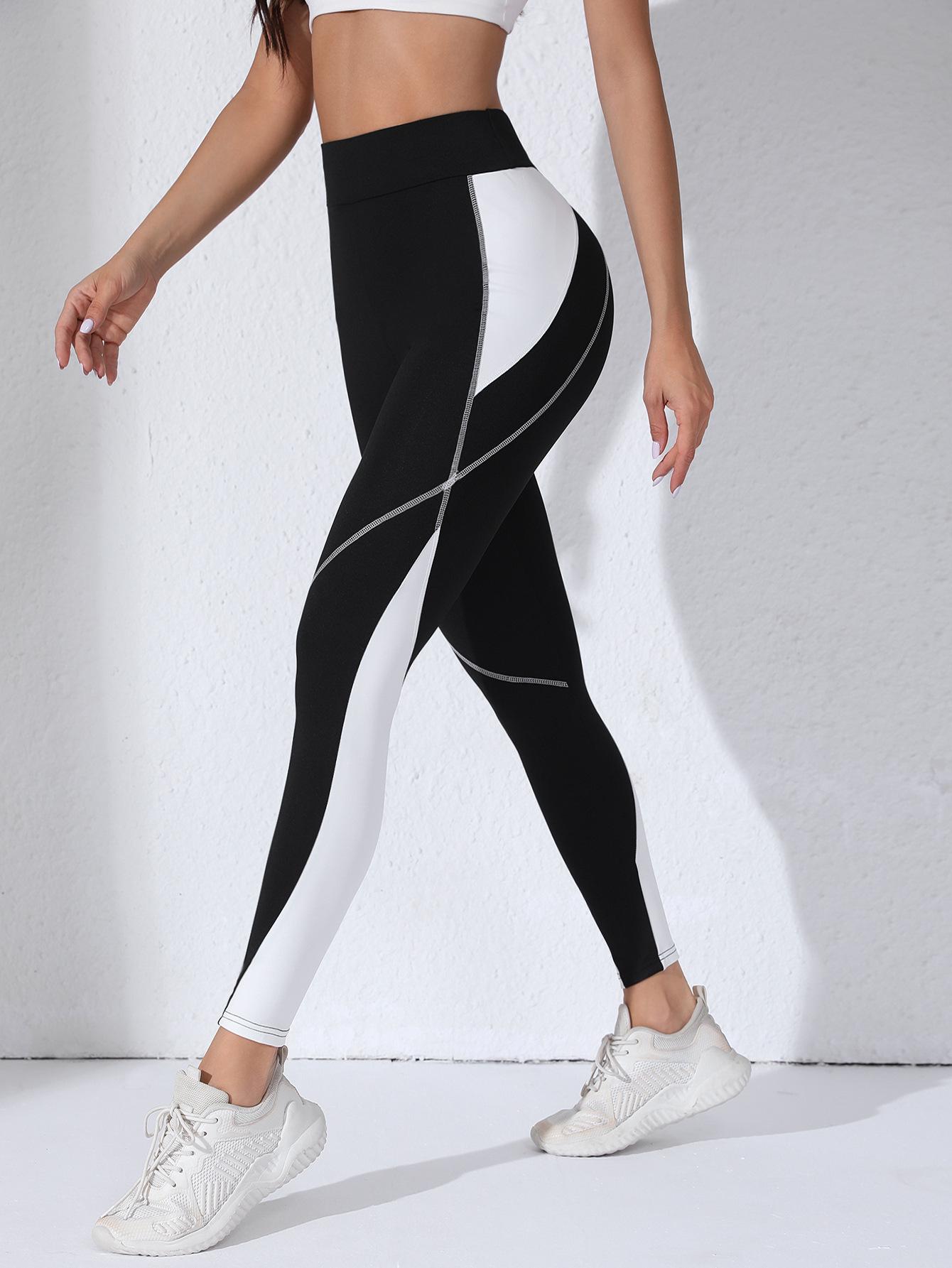 

White Patchwork High-Waisted Hip-Lifting Yoga Leggings S