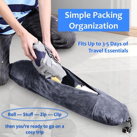 U-shaped Pillow Creative Adjustable Buckle Space Saving Travel Pillowcase Stuffable U-shaped Neck Pillow Case Tube Pillow Travel Accessories