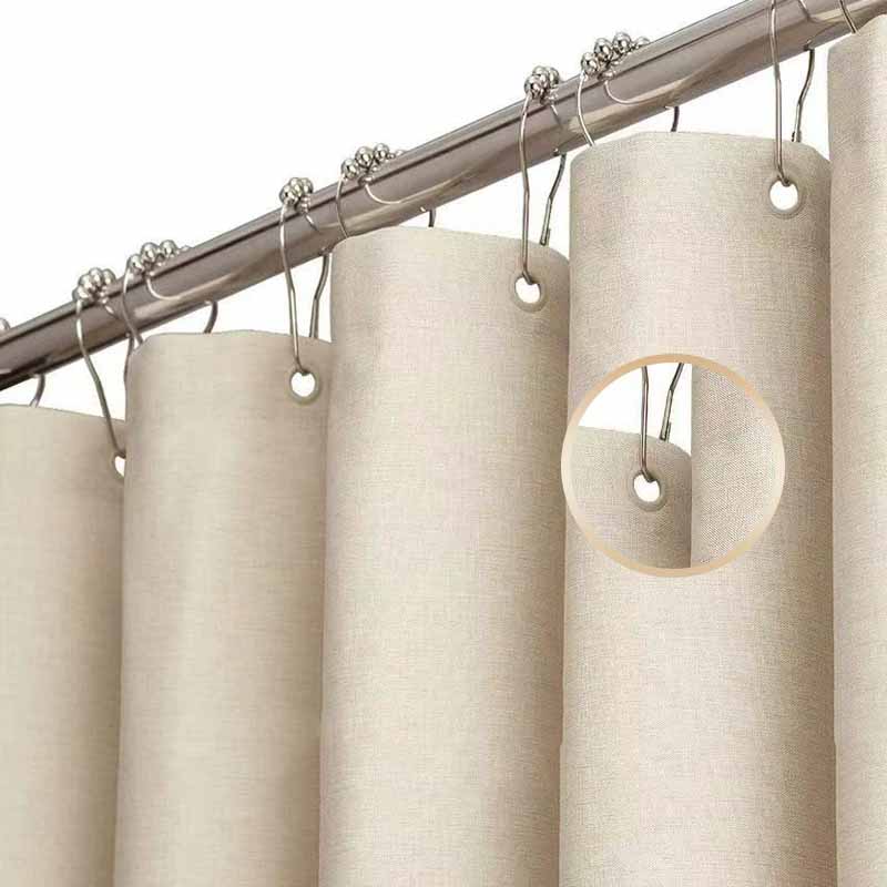 Linen Look Shower Curtain - Thick & Waterproof Bathroom Fabric with Plastic Hooks