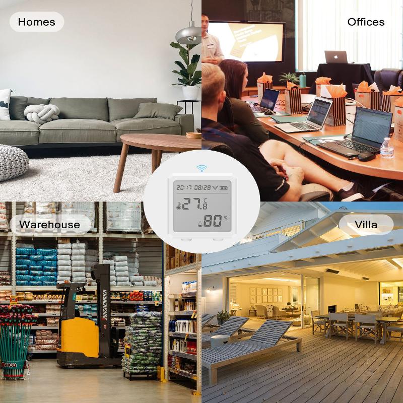 WLAN Temperatur-Feuchtigkeitssensor Heimvernetztes Thermometer mit Hintergrundbeleuchtung LCD Innen-Hygrometer Sprachsteuerung