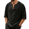 Camisa Casual de Lino para Hombre, Cuello en V, Manga Media, Corte Holgado, Tejido Ligero y Transpirable, Top de Verano