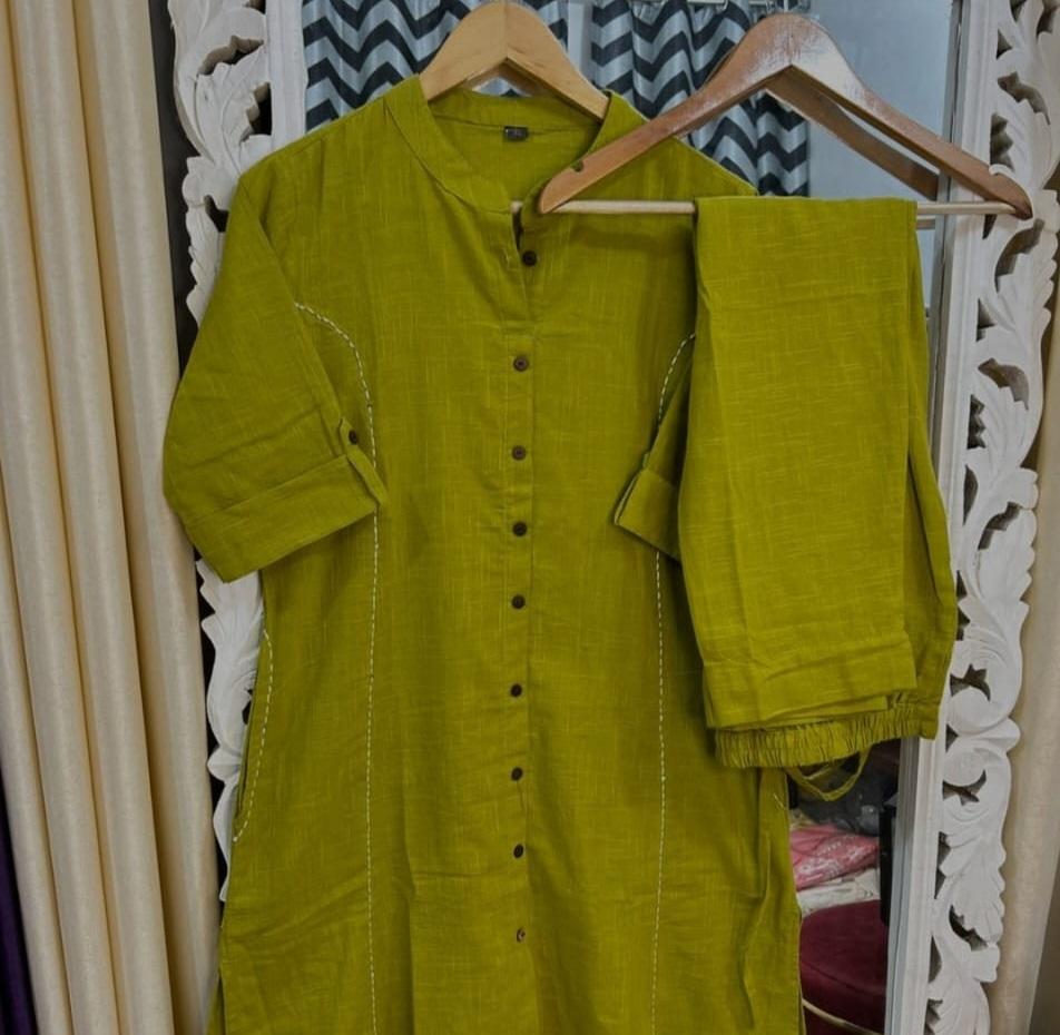 Women Designer Cotton Slub Kurta Pant Cord Set Dress Indian Bollywood Top Tunic Kurti