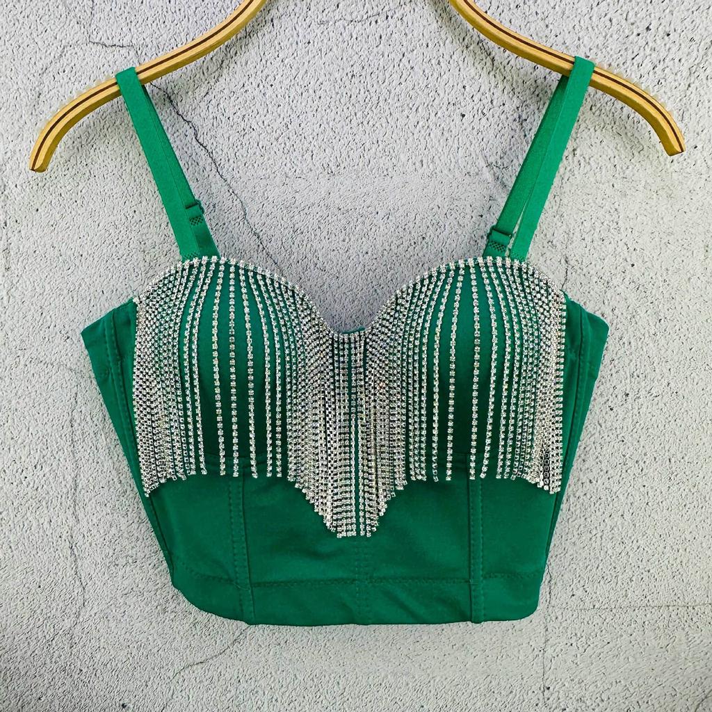 Mit Diamanten besetzte Fransenketten-Körperbetonendes Rückenfreies Kleines Tanktop Designorientiertes Kurzarm-Sommer-Schlankheitsoberteil Trendige Camisoles & Tanktops