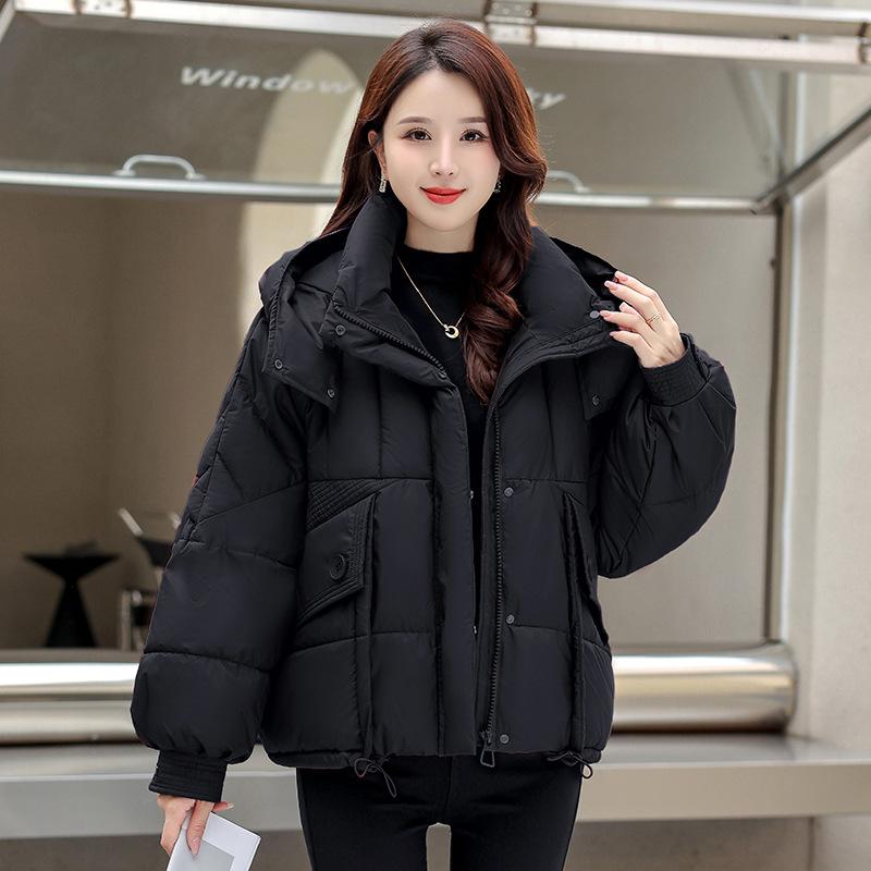 

Хлопковая одежда Женская Утолщенная Короткая 2025 Зима Новая Корейская Свободная Хлопковая Куртка Куртка-пуховик Женская Теплая Куртка L чёрный