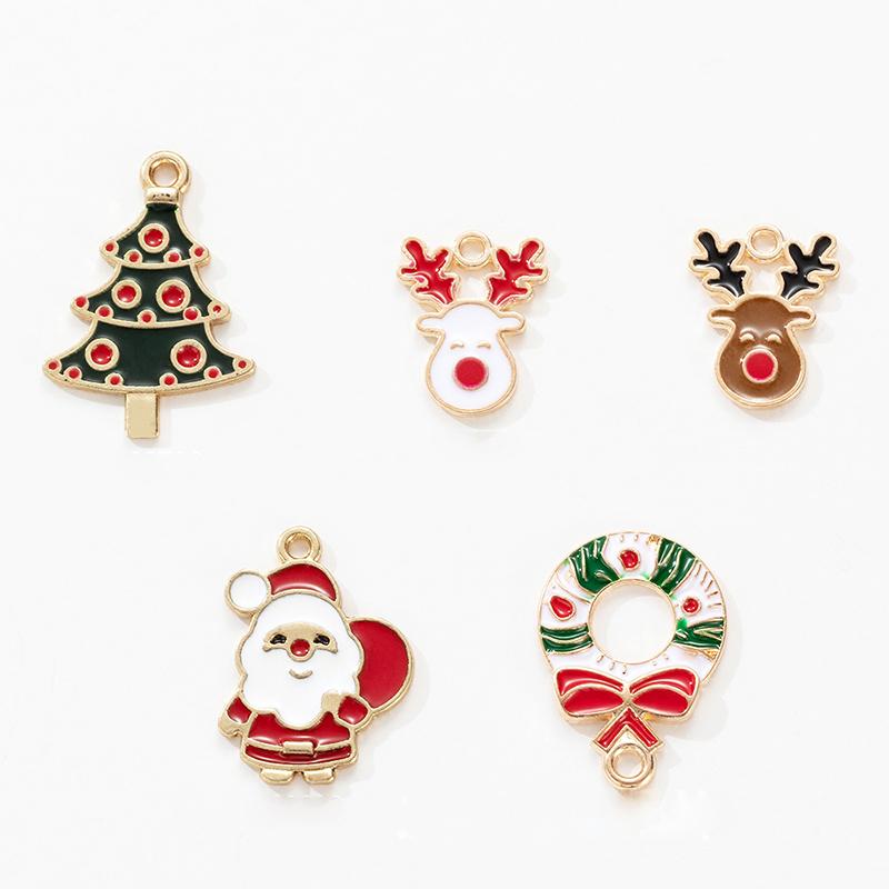10pcs Bell Xmas Tree Enamel Pendant Santa Snowflake Charms DIY Christmas Gift Necklace Bracelet Accessories Party Supply